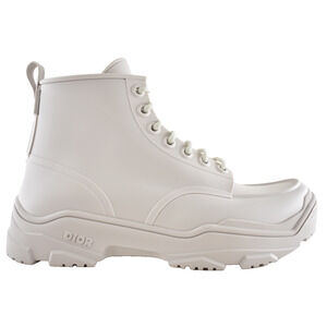 Dior Daniel Arsham Mens Grey Beige Logo Rubber High Top Lace Up Flat Boot 43 10